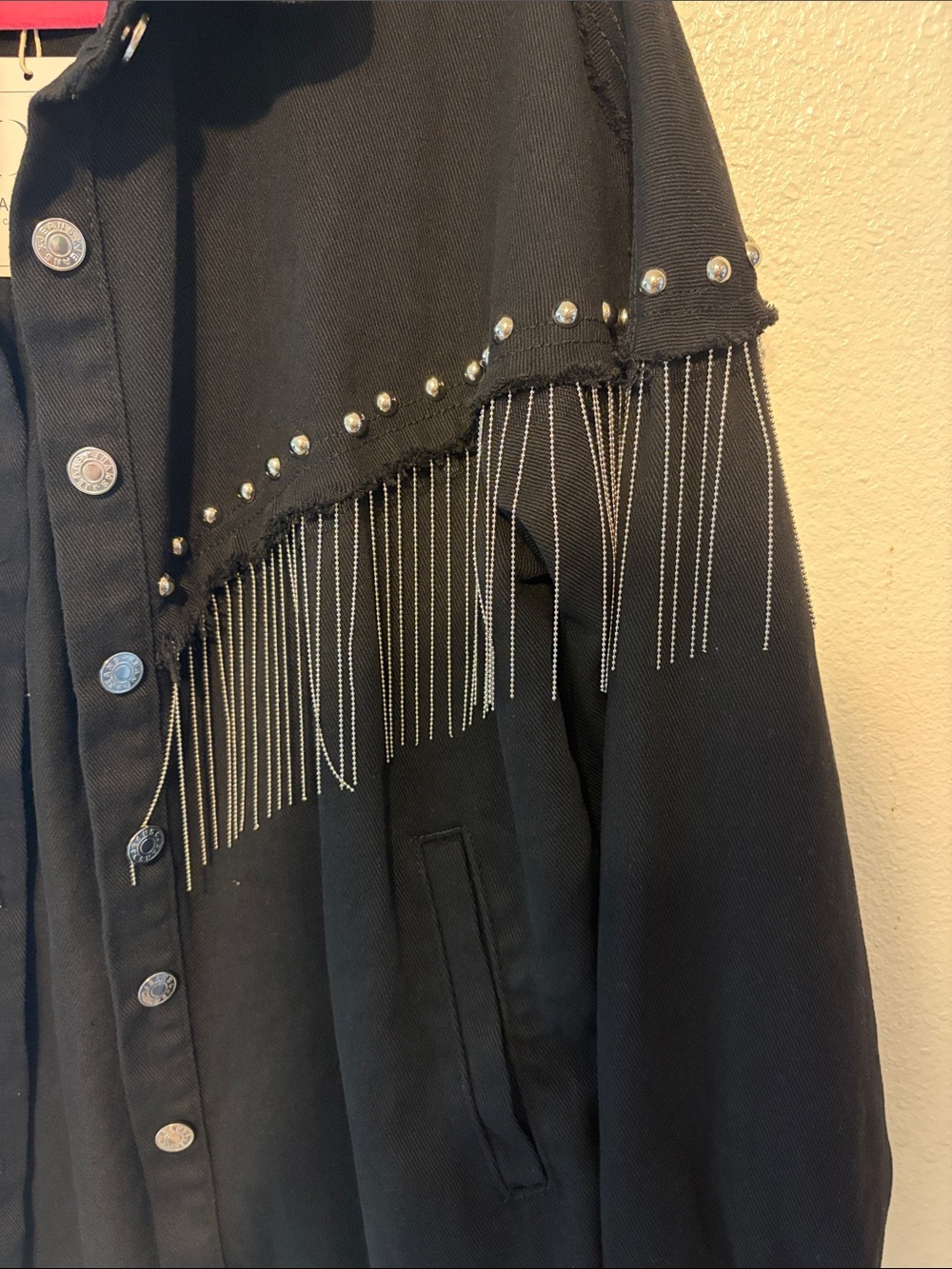Black Fringe Studded Button-Up Jacket - Picture 2 of 5